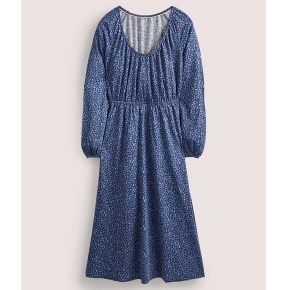 Boden Scoop Neck Jersey Midi Dress Riviera Blue Floral Elastic Waist Long Sleeve - Picture 7 of 13